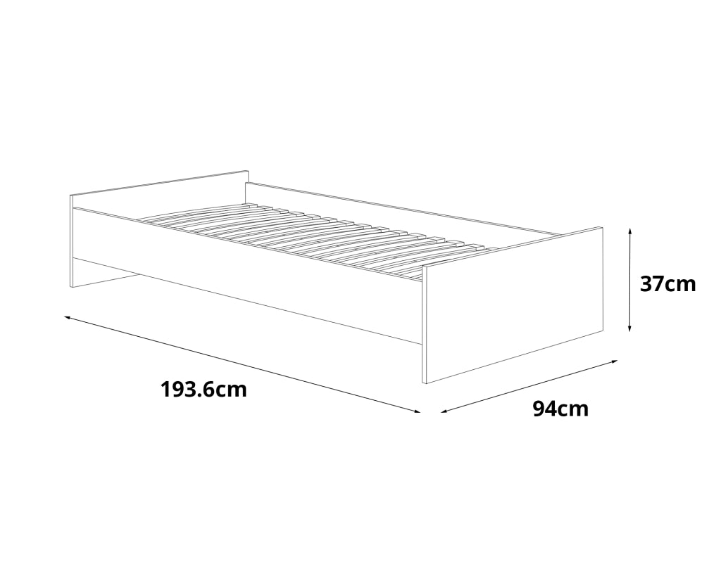 Letto singolo moderno con Dvician, letto a una piazza adatto a materasso da 90x190 cm, colore Bianco e Grigio