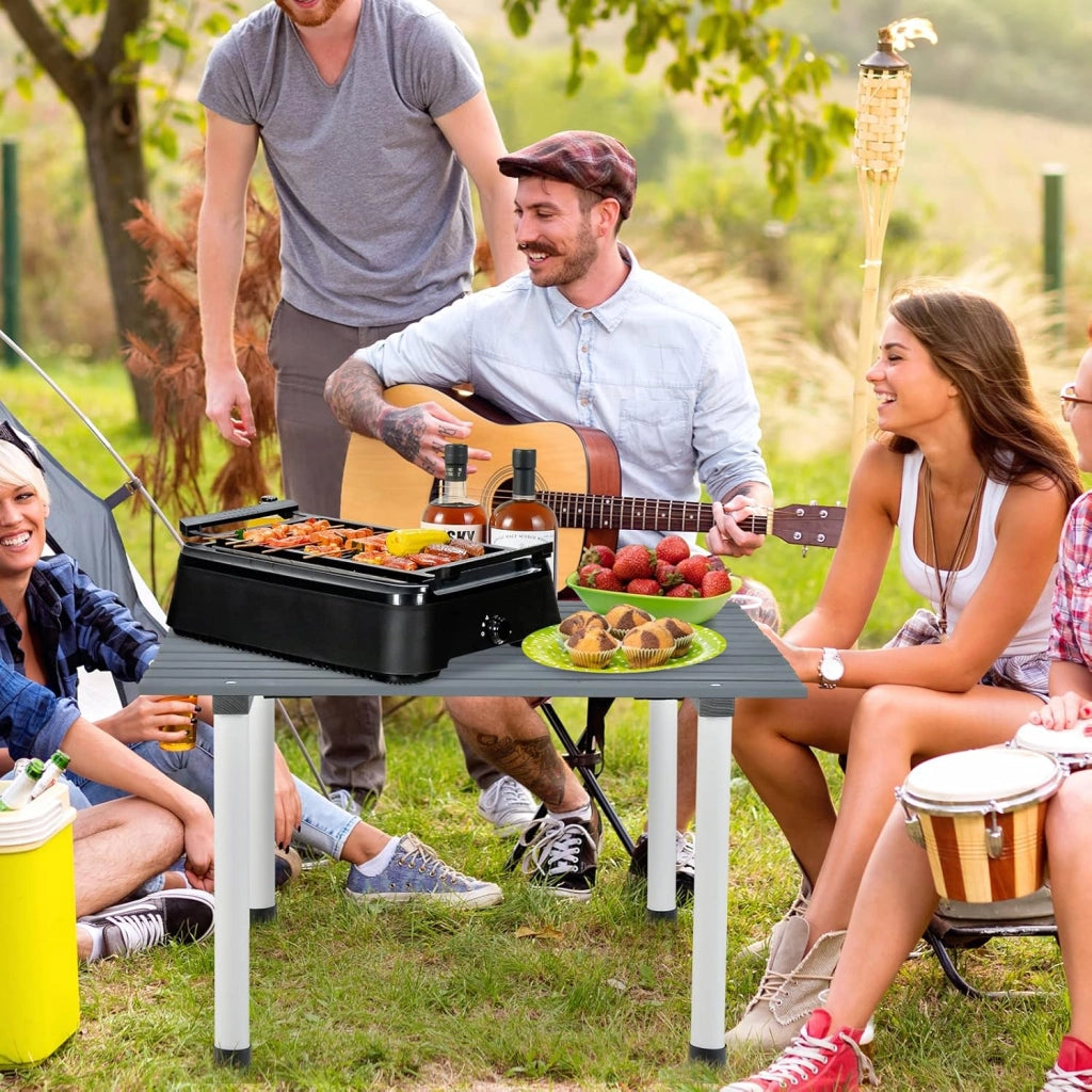 Tavolo da Campeggio Pieghevole per Esterni, Tavolo Picnic in Legno con Borsa Portatile, Tavolo da Campeggio Multifunzione per Spiaggia, Picnic, Pesca, Barbecue, 69 x 69 x 42 cm (Grigio)