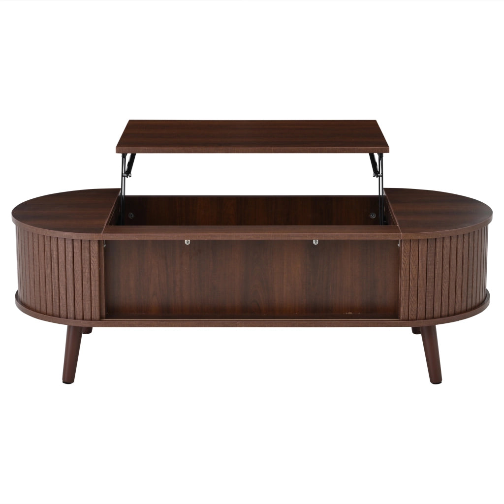 Tavolino da caffè con piano alzabile e vano contenitore - in MDF - 120 x 50 x 39.5 cm - noce