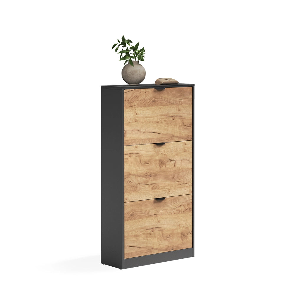 Scarpiera da ingresso Gizmo Rovere dorato/Antracite 59 x 112 cm con 3 scomparti Vicco