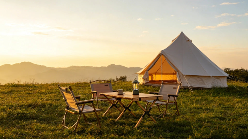 Tenda A Campana Per Campeggio Familiare Beige 300 X 300 X 200 Cm In Poliestere Per 3-4 Persone Con Bocchetta Per Stufa