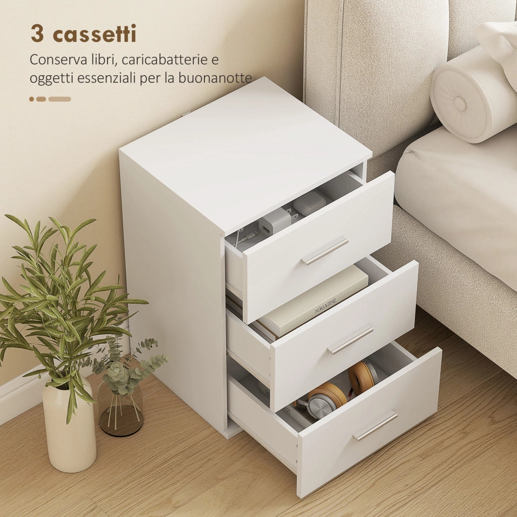 Comodino con 3 Cassetti Moderno ¨C Zephmum ¨C Bianco 40x35x60 cm