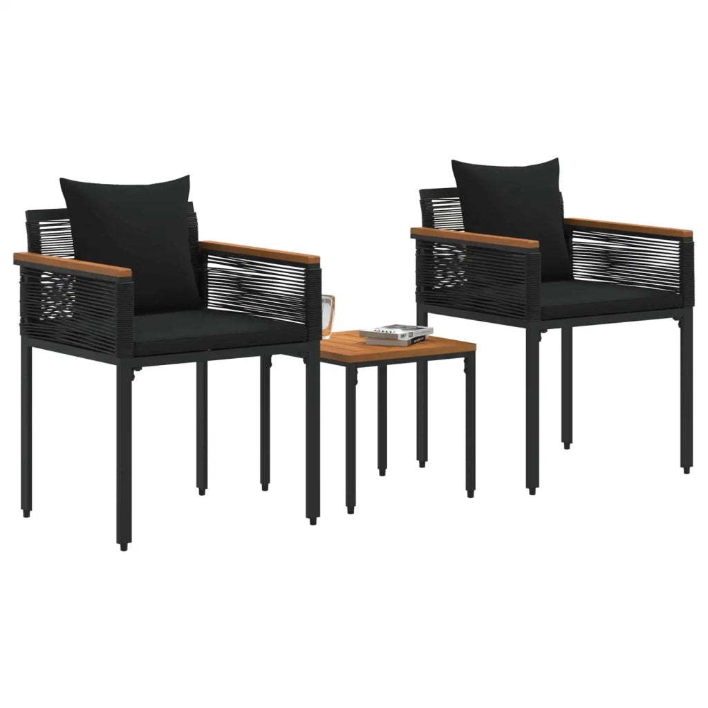 Set di Mobili da Esterno con cuscino 3 pcs Nero Rattan in PE