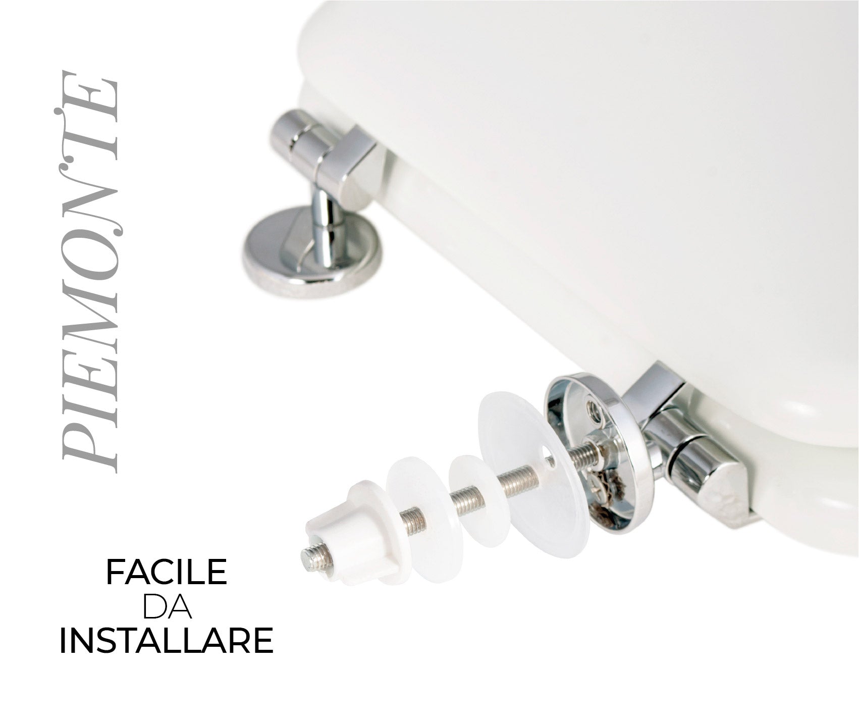 Copriwater Universale 37x43,6 cm in MDF Cerniere in Metallo Cromato Piemonte Bianco Lucido