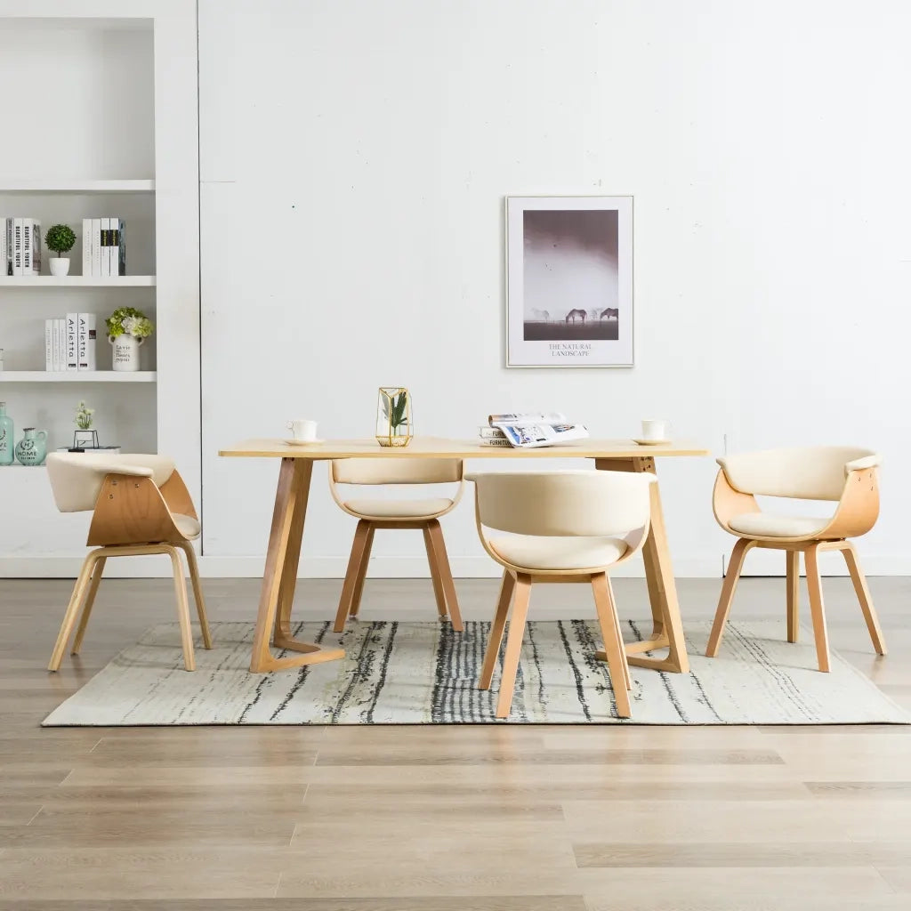 Sedie da Pranzo 4 pz Crema in Legno Piegato e Similpelle cod mxl 7838