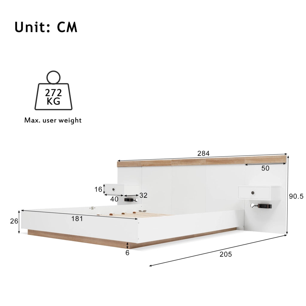 Letto matrimoniale moderno con comodini LED e prese USB