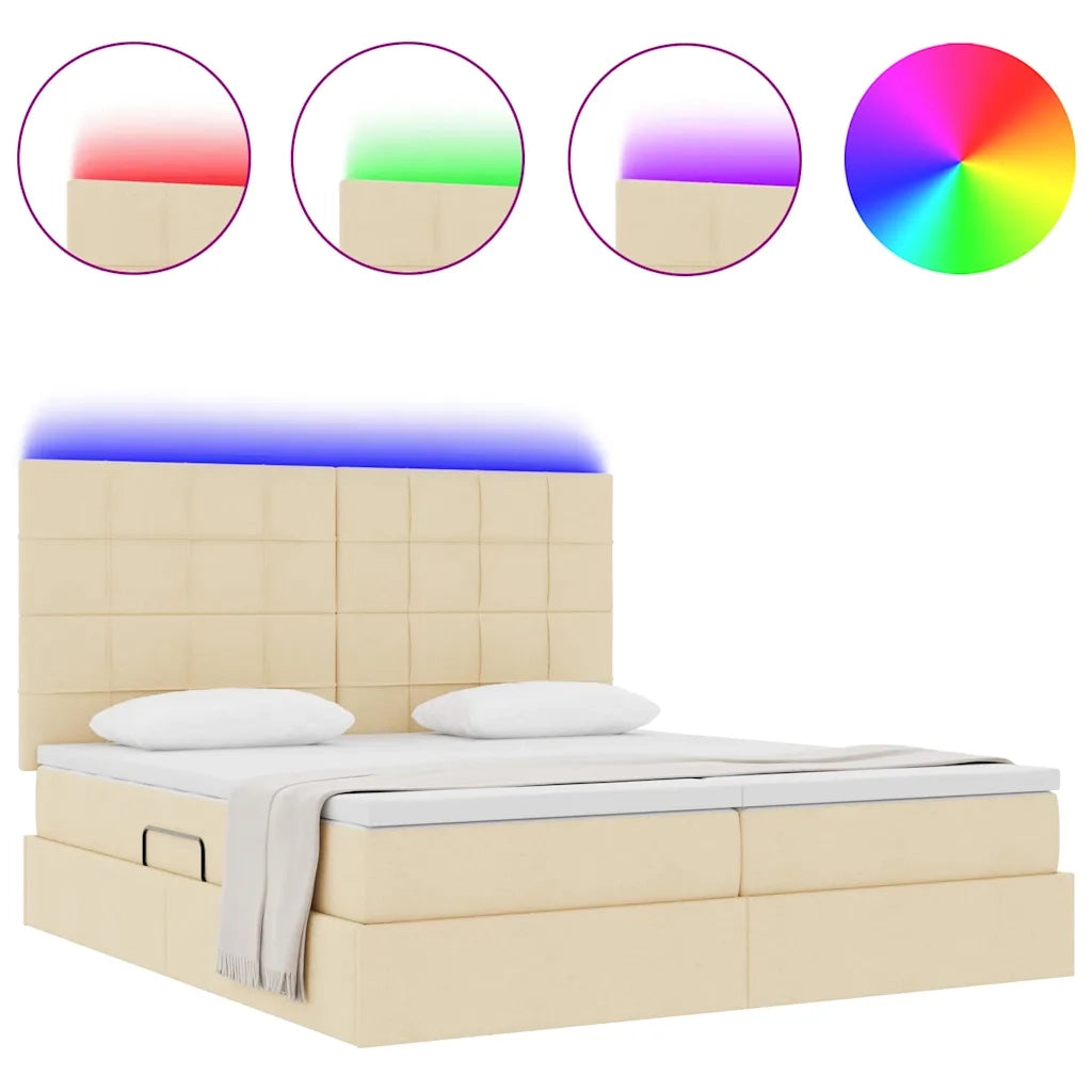 Letto con luci a strisce a LED Crema 180 x 200 cm Tessuto