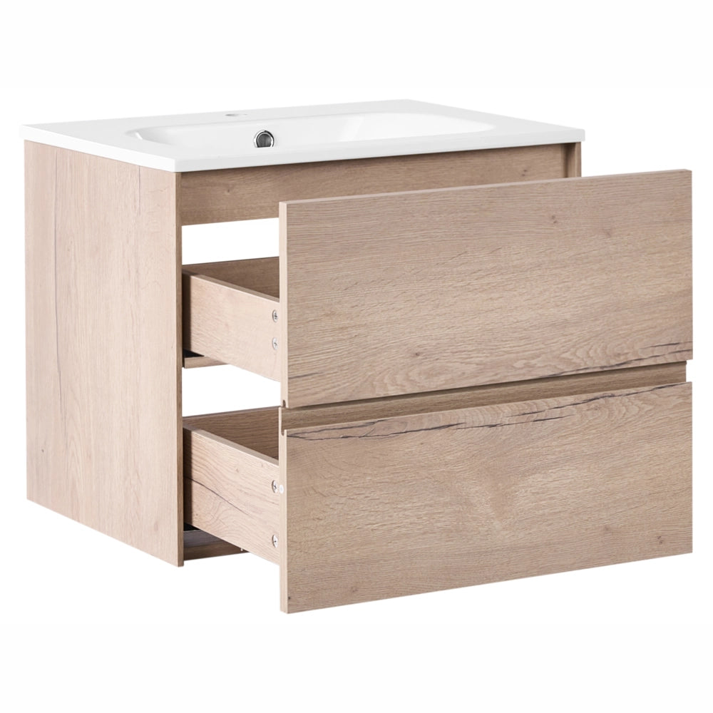 Mobile bagno sospeso con lavabo Frontale in MDF 2 cassetti 60 x 46 cm Marrone chiaro