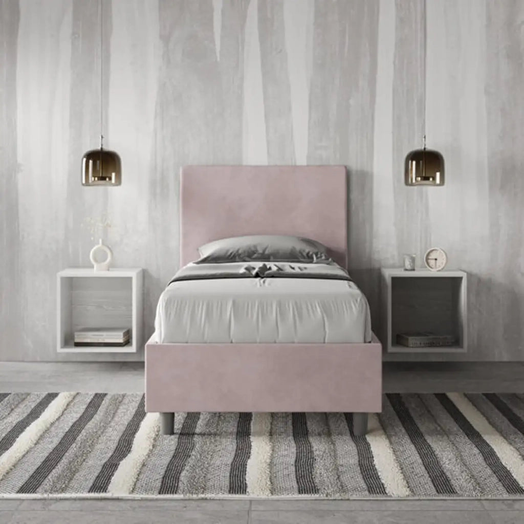 Letto singolo contenitore imbottito 80x200 microfibra glicine Adele