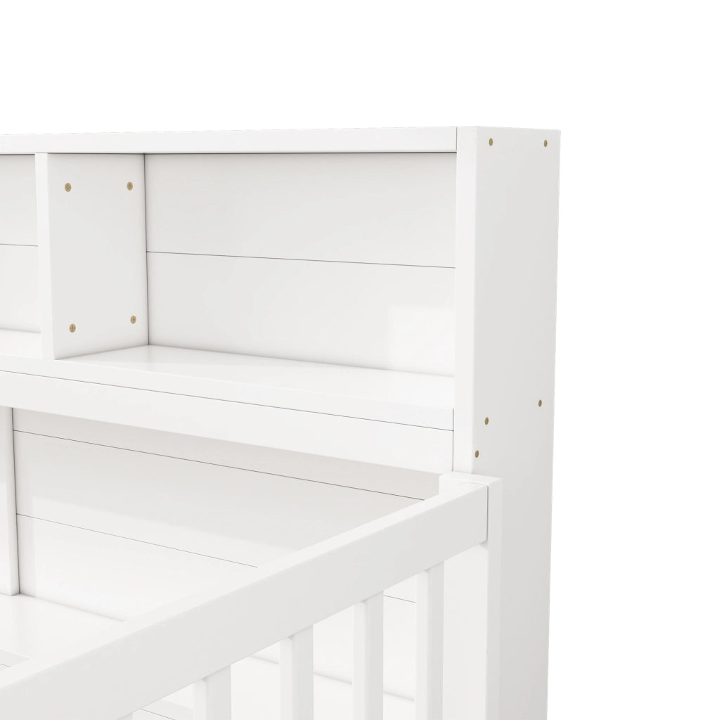 Letto daybed 90x200 cm con vani laterali e sponde di sicurezza in pino e MDF bianco