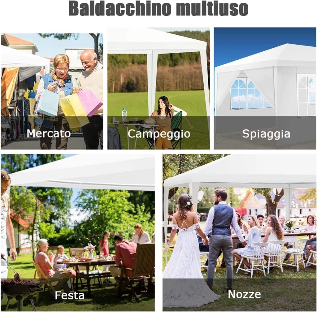 Gazebo da Giardino 6 x 3 m, Tendone per Feste con 4 Pareti Rimovibili, con Borsa di Trasporto, Impermeabile Protezione UV, per Matrimonio Eventi e Barbecue