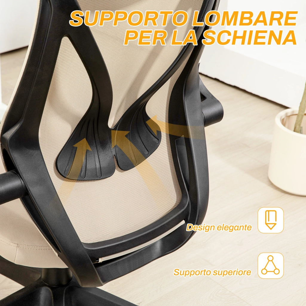 Sedia da Ufficio ¨C Zephmum ¨C Beige, Tessuto, Braccioli Ribaltabili