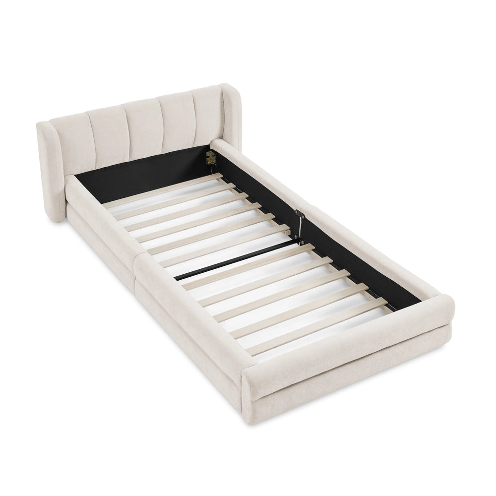 Letto Singolo 90x200 cm; con Schienale Imbottito e Struttura Rinforzata; Beige