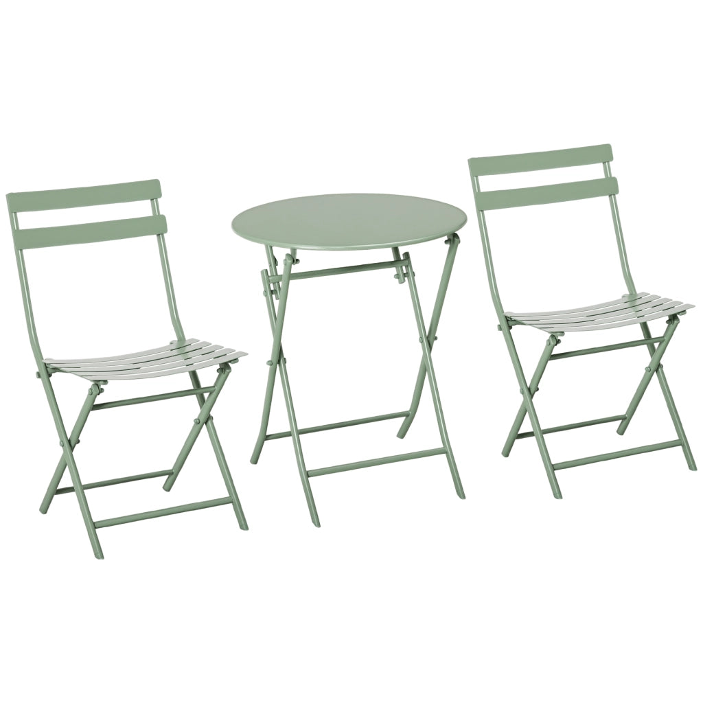 Set da Giardino 3 Pezzi Pieghevoli in Acciaio, 2 Sedie 42x50x81 cm e Tavolino ?60x71 cm, Verde