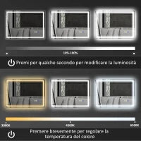 Specchio Bagno Antiappannante con Luce LED Regolabile, Speaker Bluetooth, Pulsanti Touch, 80x100 cm