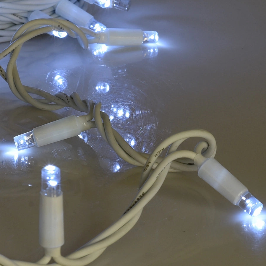 CATENA LUMINOSA PROFESSIONALE 100 MAXI-LED F8 CAVO BIANCO LUCE BIANCA INTERMITTENTE - PERFETTA PER DECORAZIONI INTERNE ED ESTERNE