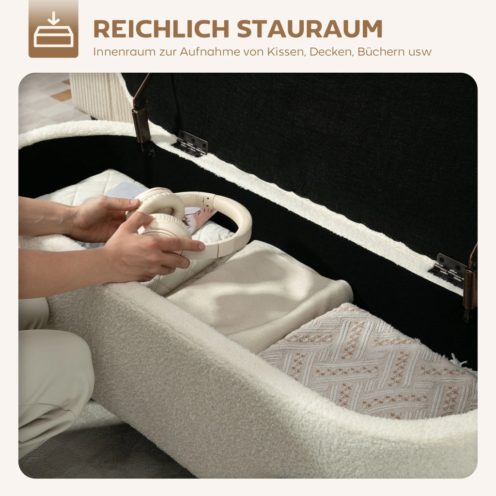 Pouf contenitore con coperchio ¨C Xylo ¨C gambe metallo rivestimento tessuto beige
