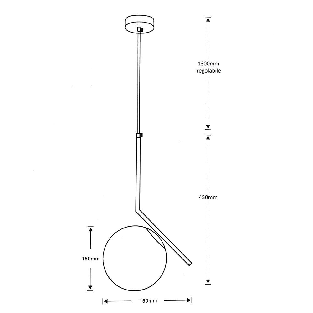 Trade Shop - Lampadario A Sospensione Attacco E27 Argento Con Sfera Vetro Moderno Minimal 33474 -