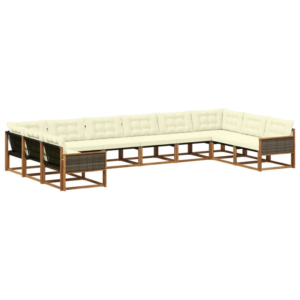 Set di divani da esterno con cuscino 10 pcs Naturale e Crema