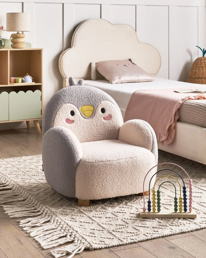 Poltrona per bambini Pinguino bouclé Grigio Imbottito Sedia bassa per bambini Forma
