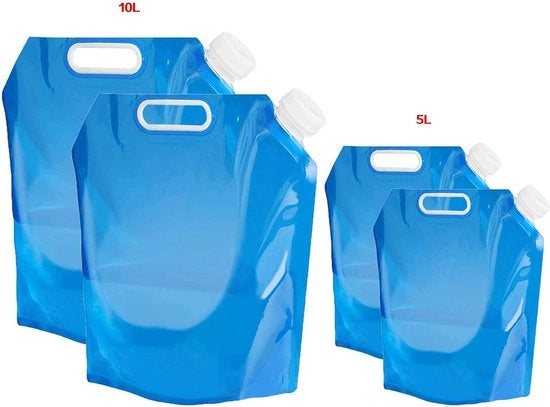 Set di 4 sacchetti d'acqua pieghevoli - Sacchetti d'acqua pieghevoli portatili - Giocatore pieghevole - Contenitore d'acqua per escursioni, campeggio, picnic, viaggi, BBQ - 5L + 10