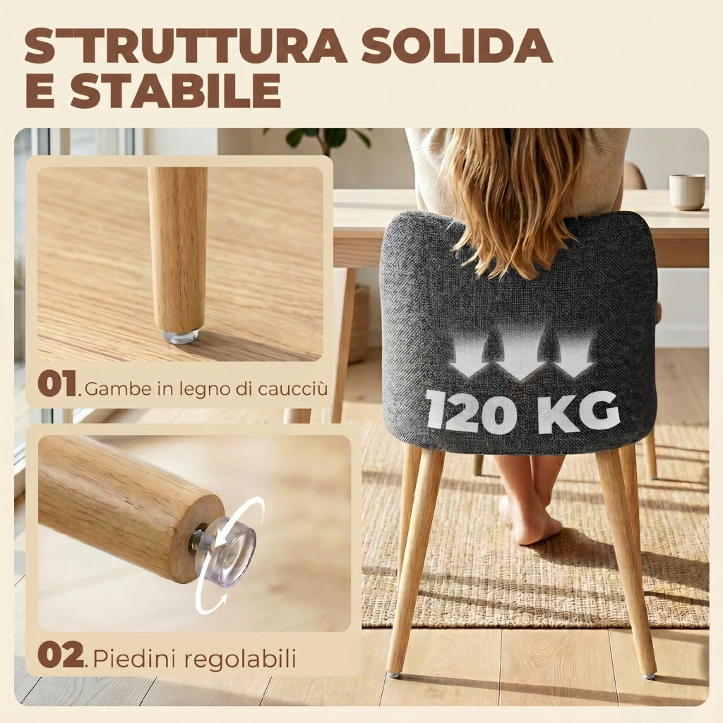 Set di 2 Sedie da Pranzo Imbottite ¨C Zephmum ¨C Tessuto Grigio Chiaro, Gambe Legno Hevea