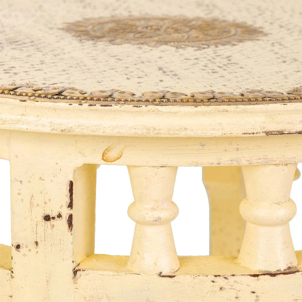 Tavolino in legno e metallo avorio 45x45x52h