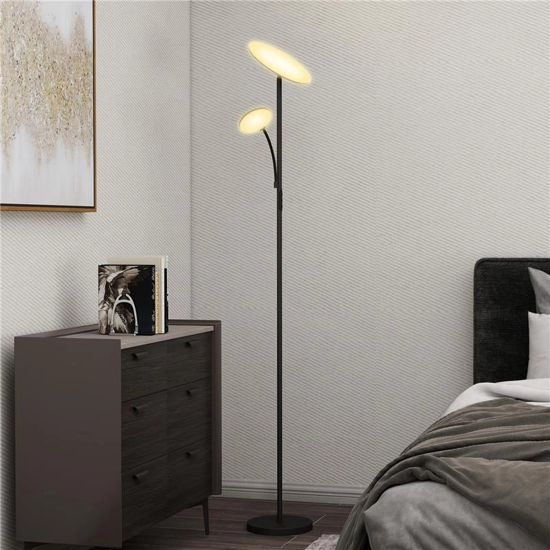 LAMPADA DA TERRA CON 2 PUNTI LUCE REGOLABILE A 4 LIVELLI, TEMPERATURA 2700K-6500K E TELECOMANDO, NERO