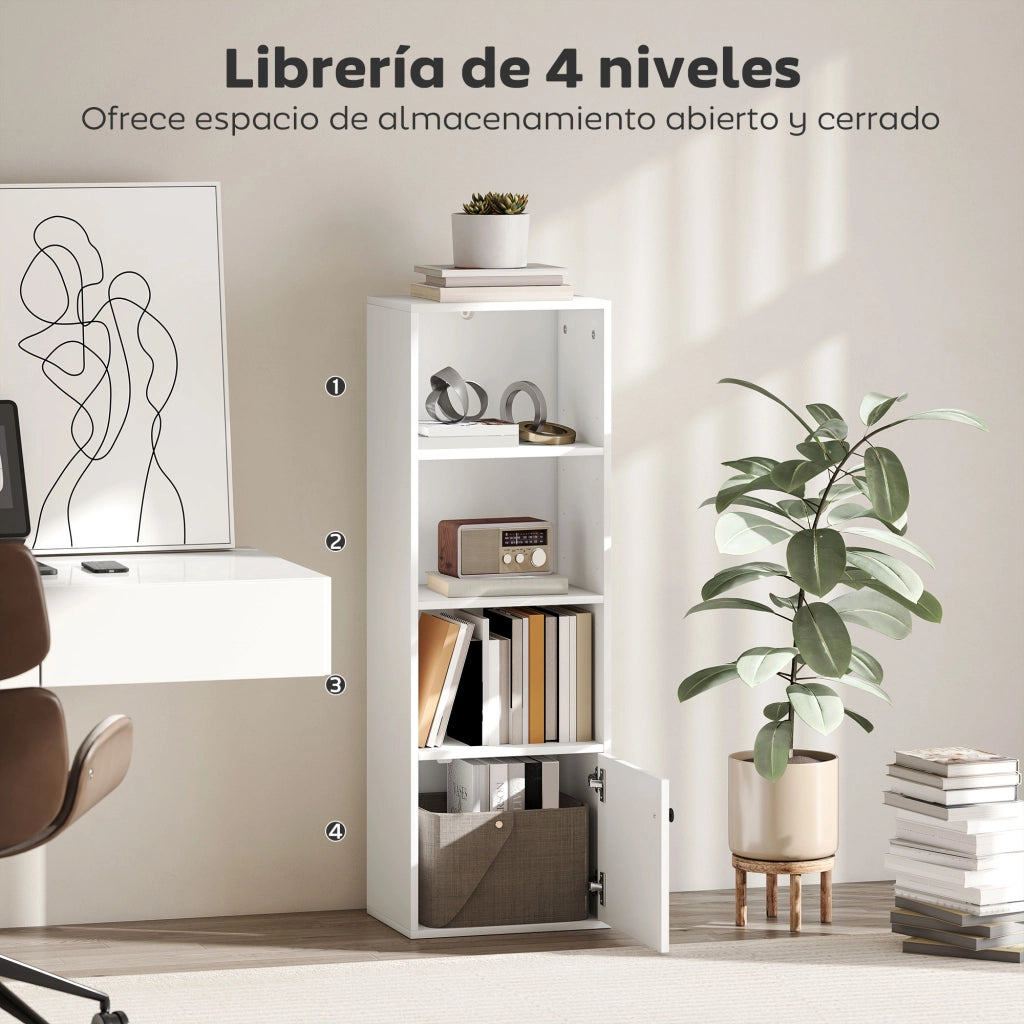 Libreria Moderna 4 Livelli con Anta ¨C zephmum ¨C Bianco 40x30x120 cm