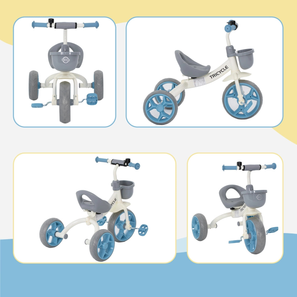 Triciclo per Bambini 2-5 Anni con Cestino ¨C Zephmum ¨C Blu 72x52x61 cm