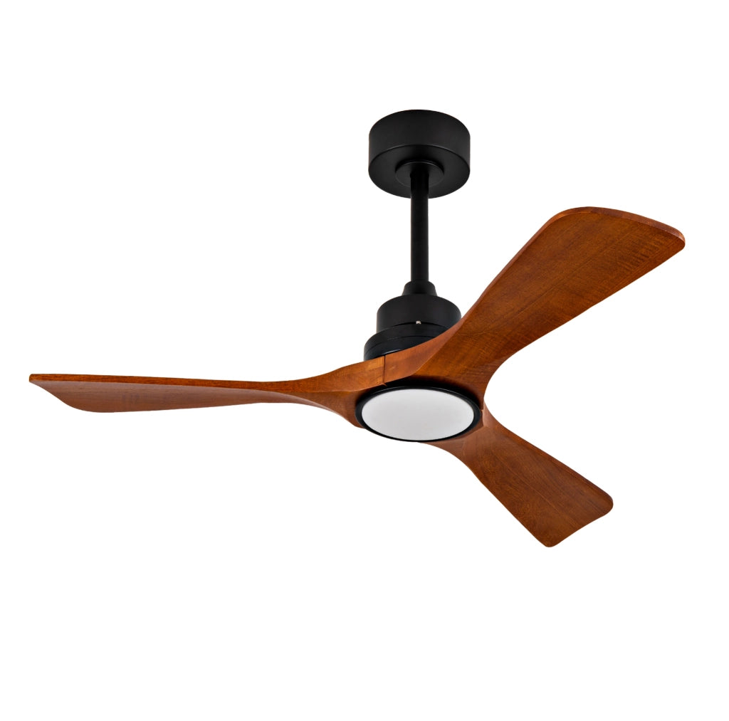 Ventilatore da soffitto con luce 42 pollici; 3 pale in legno noce; nero e noce scuro