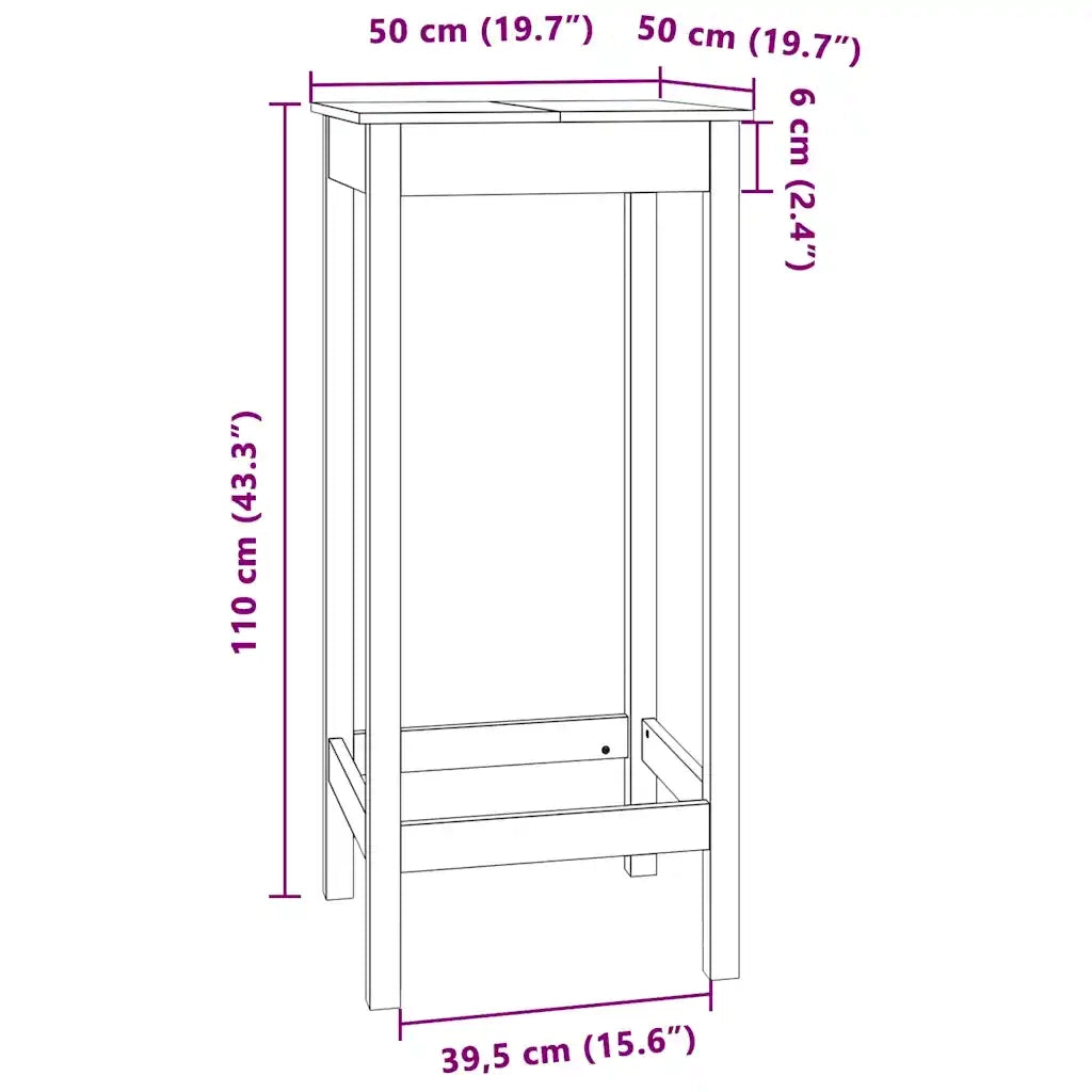 Tavolo da Bar 50x50x110 cm in Legno Massello di Pino