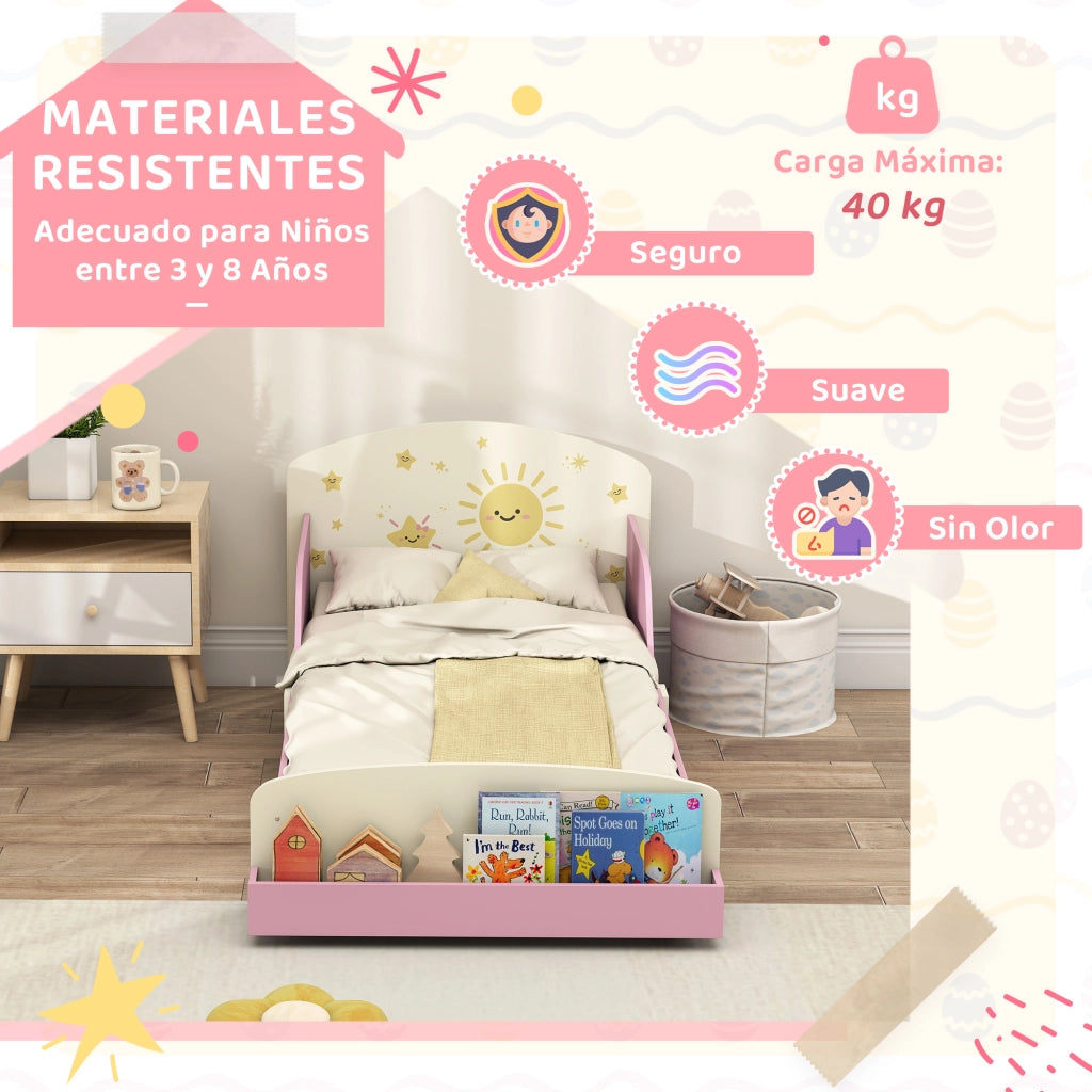 Letto a soppalco contenitore per bambini ¨C Zephmum ¨C Rosa 70x140 cm con stelle