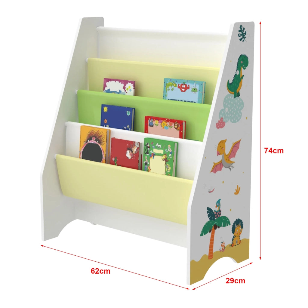 Libreria di design Fisterra per soggiorno mensola in stile originale per bambini con 4 scomparti aperti bianco/verde/giallo 03_0006479
