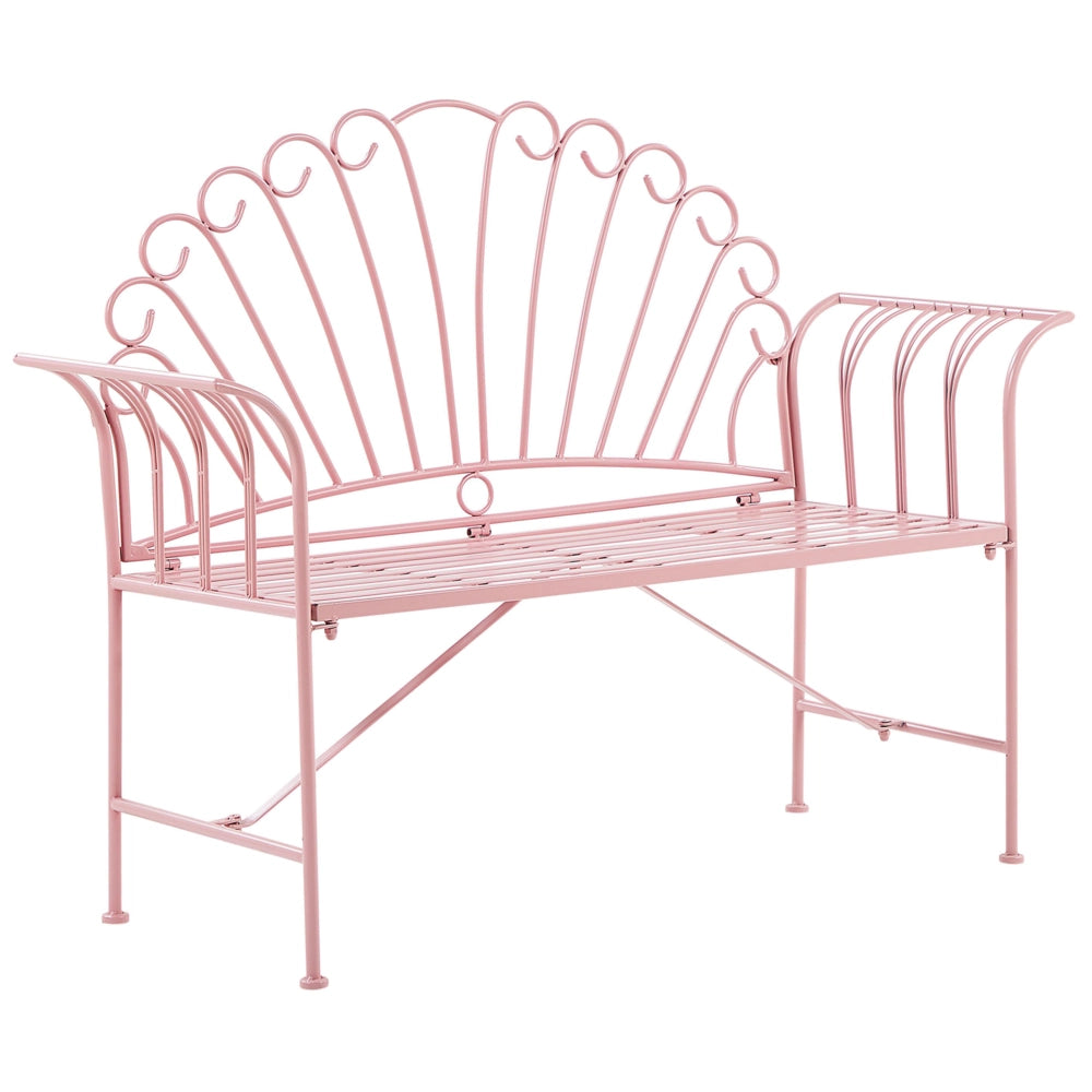 Panca da esterno in metallo rosa 2 posti con braccioli svasati in stile vintage