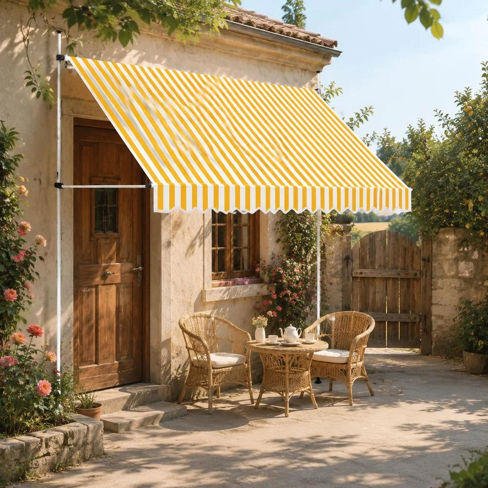 Retractable Awning, Manually Operated, 350 Cm, Orange/white Striped