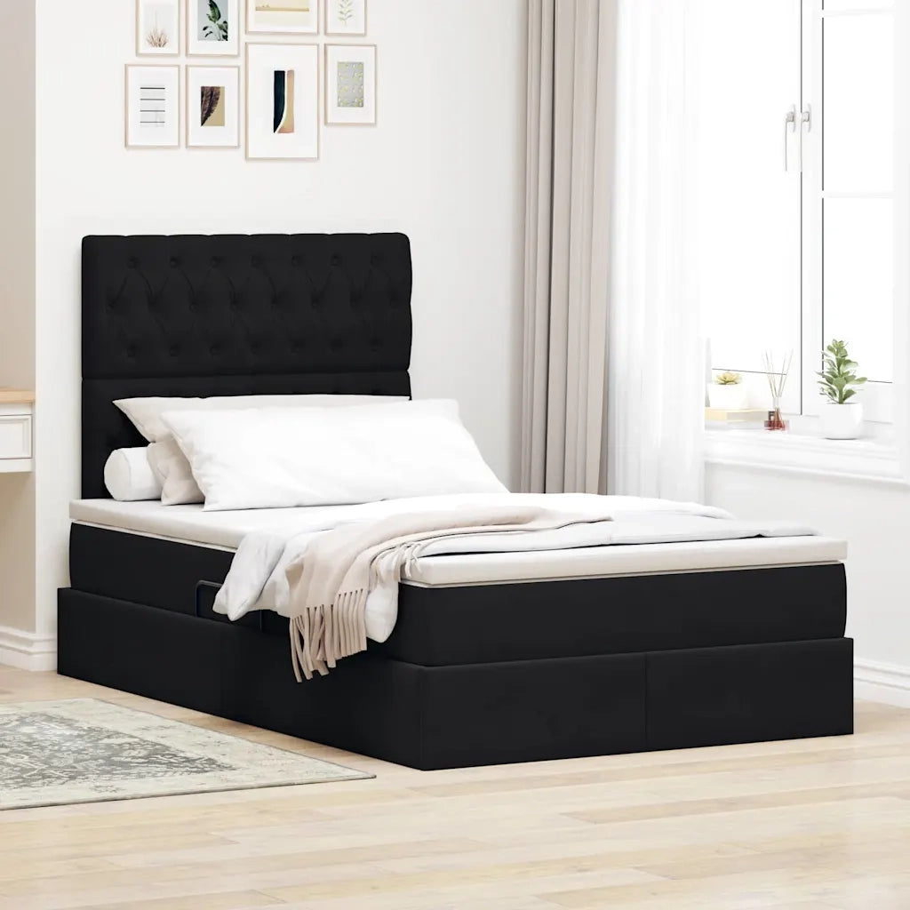 Letto con contenitore e LED con led Nero 120 x 190 cm Velluto