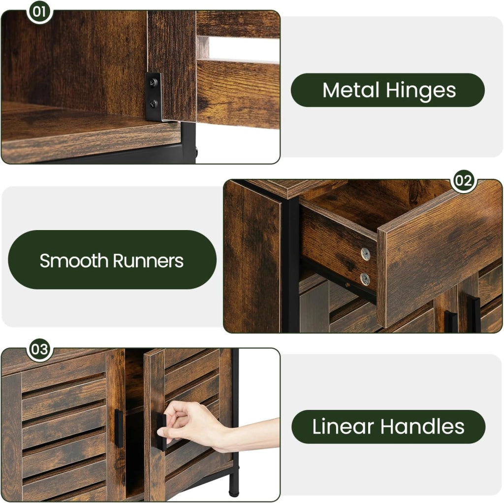 Mobiletto, Mobile Lavabo, Mobile Bagno, con 1 Cassetto Grande, 2 Ante a Ribalta, Ripiano Regolabile, MDF, 60x30x60cm, Marrone Rustico