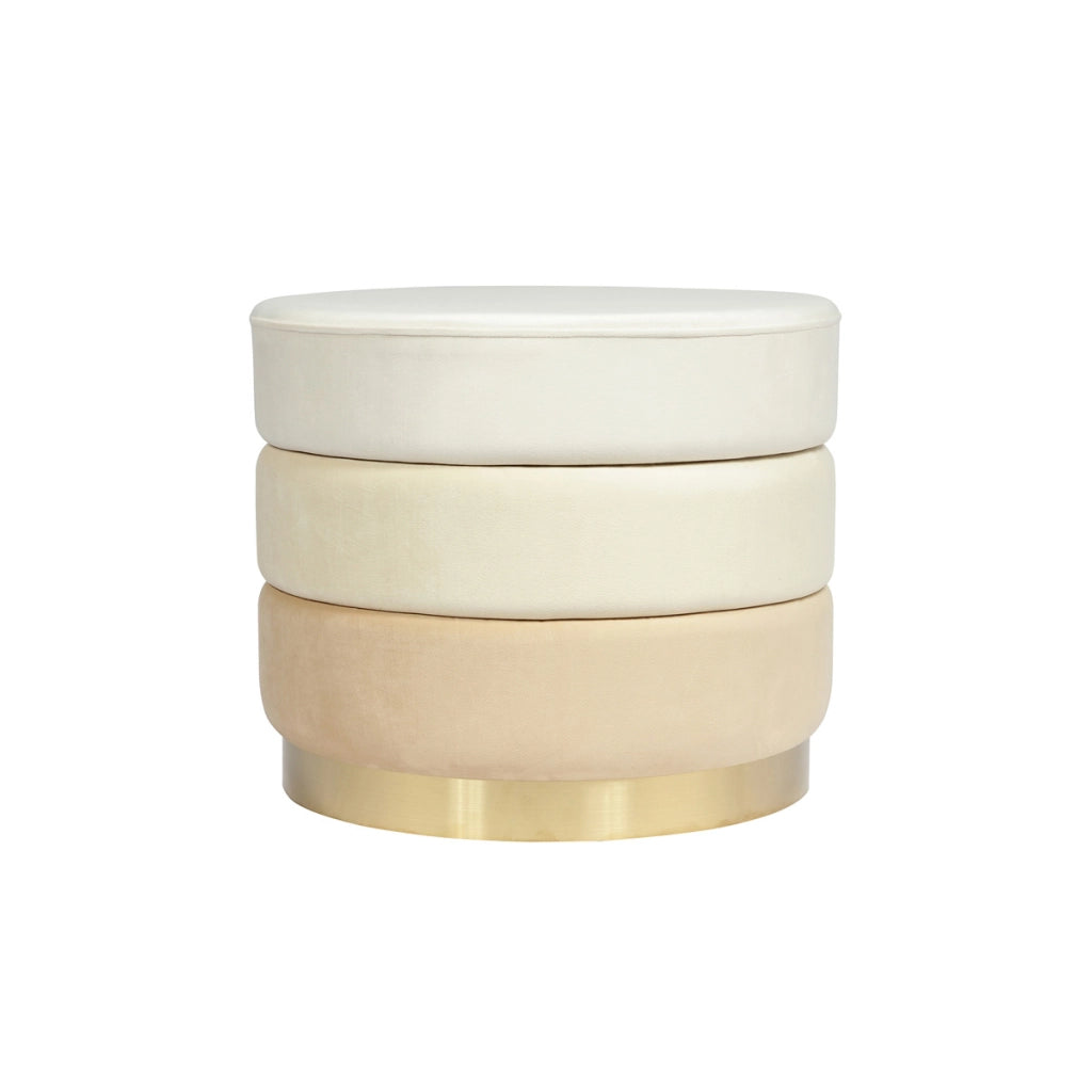 Pouf Elyse in velluto color crema con base in acciaio