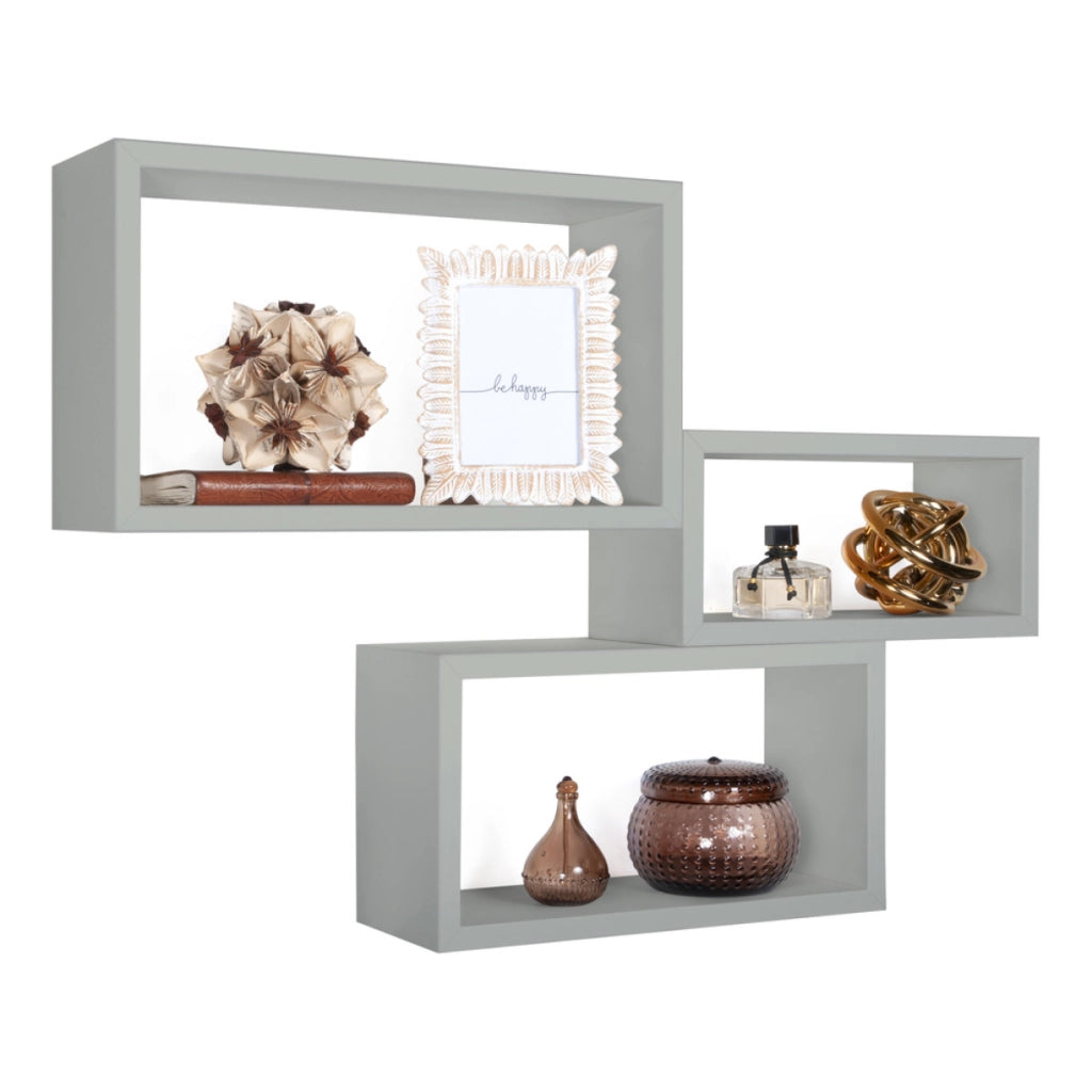 Set di 3 Mensole da Muro Modello TRITTCO. Misure 15.5x45.0x27.0 cm. fInitura  GRIGIO SASSO - MADE IN ITALY