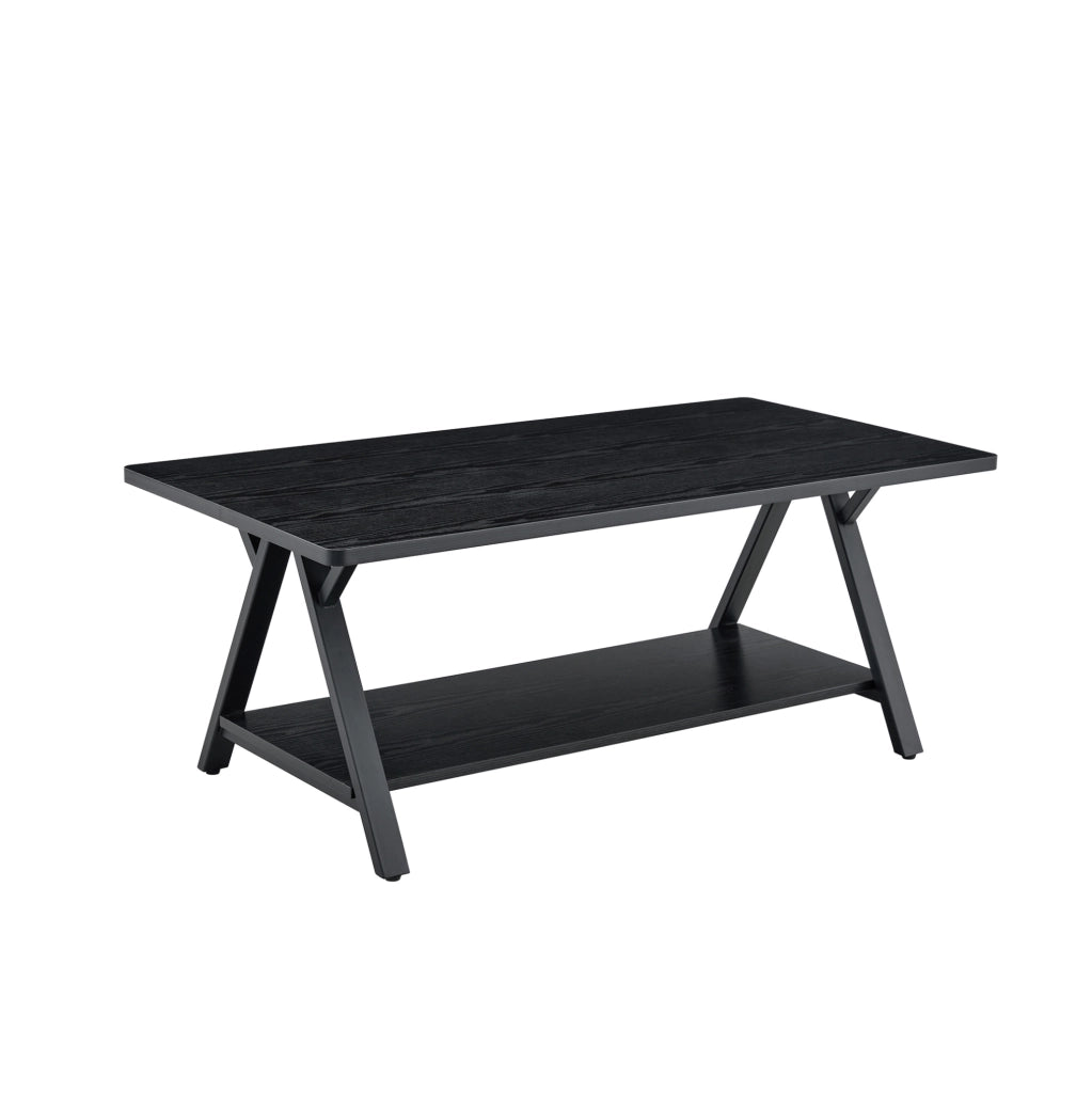 Tavolino da caffè 110x57x44.5 cm con doppio spazio contenitivo in MDF e metallo nero