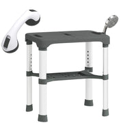 Sgabello da Doccia Regolabile con Ripiano e Barra di Appoggio ¨C Minimal ¨C Grigio