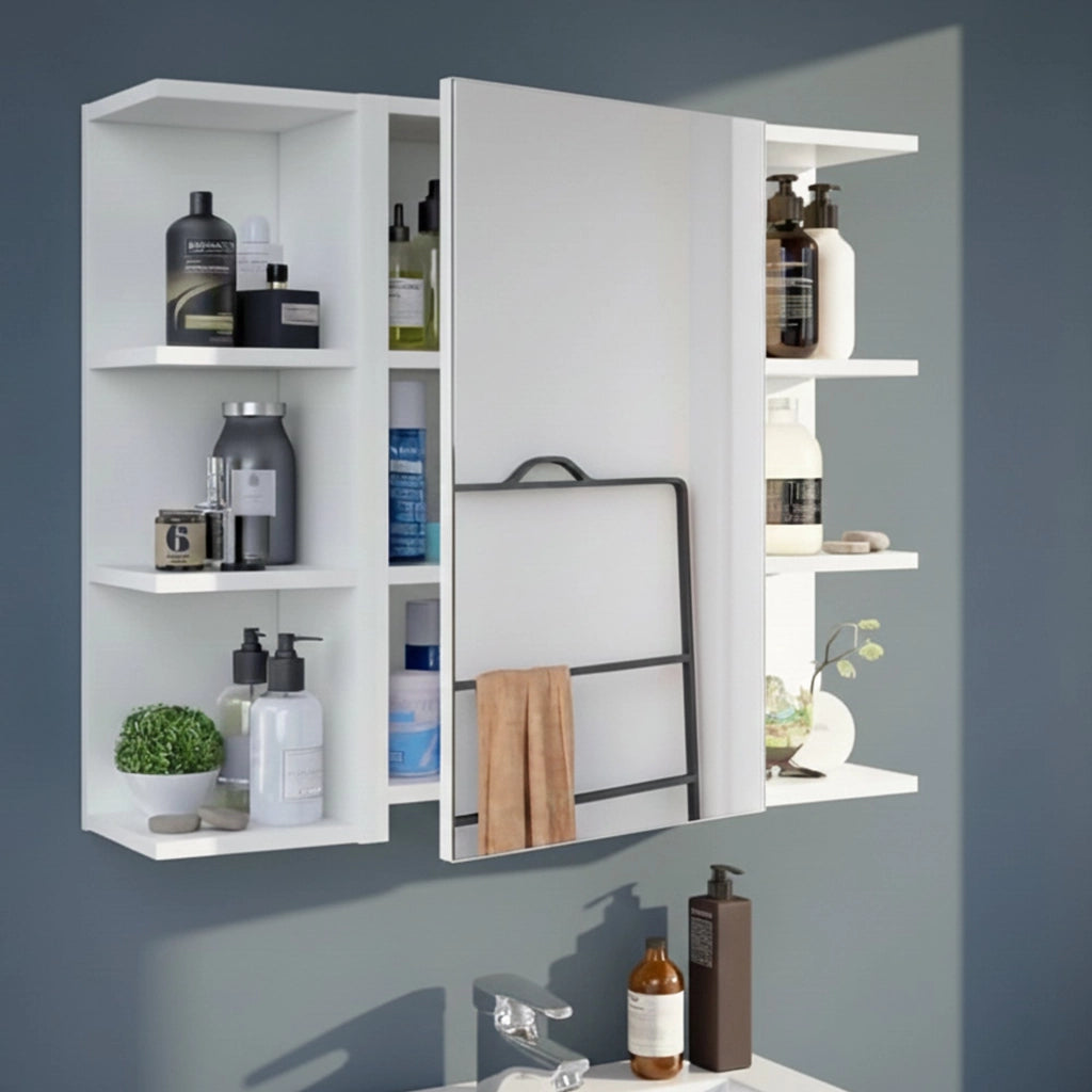 Mobile Pensile Bagno Andaluso, Mobile colonna per bagno, Armadietto sospeso, colore Bianco lucido, cm 40x21h65 - 1 anta