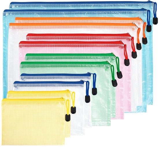 Documenti 12 in 1, 6 misure e 6 colori, borsa documenti con cerniera, sacchetti documenti impermeabili con cerniera per scuola, casa, ufficio, viaggio e cosmetica (A4, A5, A6, B4, B5, B6)