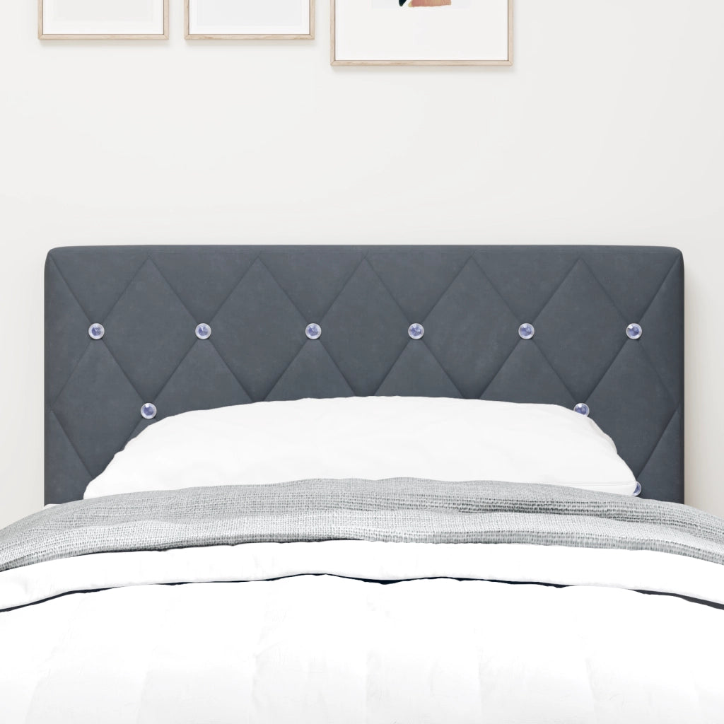 Testata letto  con bottoni in cristallo, grigio scuro, 80 cm in velluto
