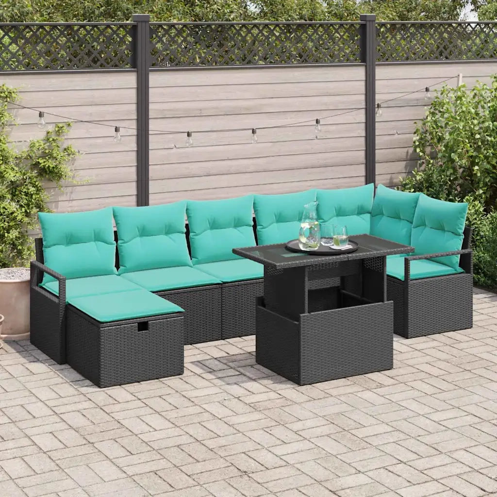 Set Divano da Giardino con cuscino 8 pcs Nero Poly Rattan