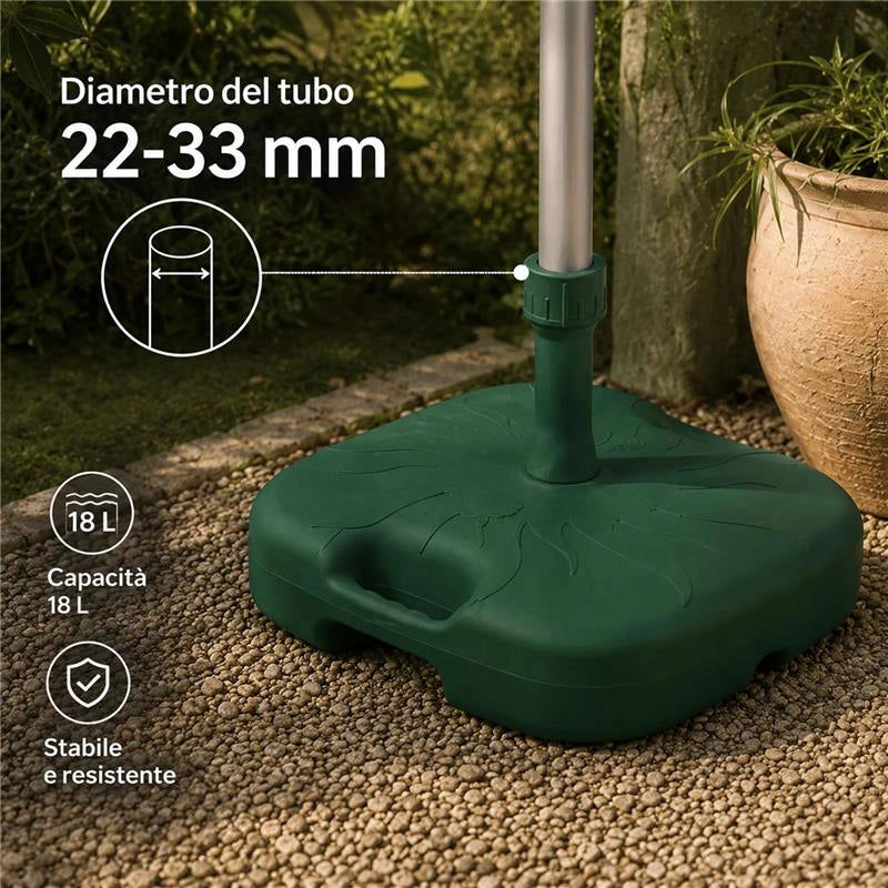 SUPPORTO BASE OMBRELLONE DA GIADINO IN PP 45 X 45 X 16 CM COLORE VERDE - 18L