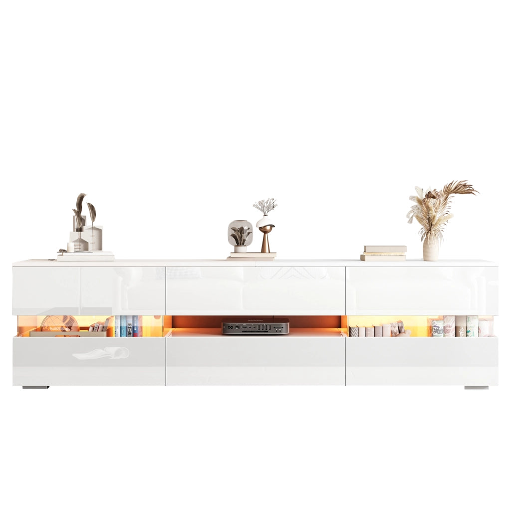 Mobile porta TV con LED 2 ante 1 cassetto e vano aperto per soggiorno in truciolare bianco lucido 160 × 39 × 45 cm