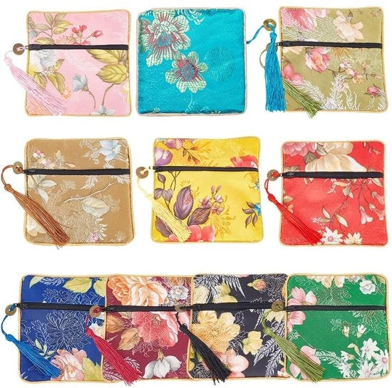 Portafoglio con tasche 10 pezzi - Tasche con chiusura a rasoio - Disponibili in diverse colori - Disegno fiorale - Leggero - Ideale per gioielli - Porta gioielli