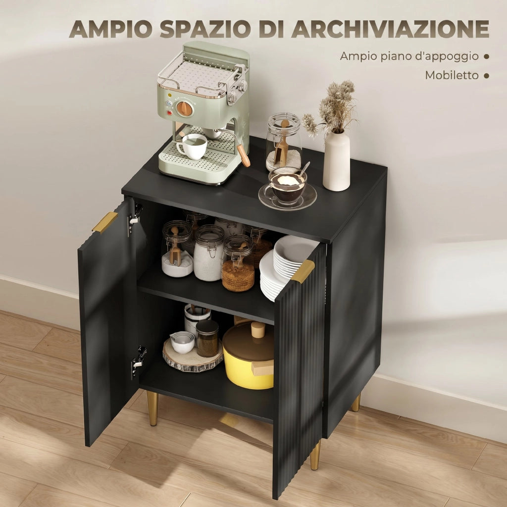 Credenza Moderna 60x40x80 cm con 2 Ante e Ripiano Regolabile con Gambe in Metallo in MDF Nero